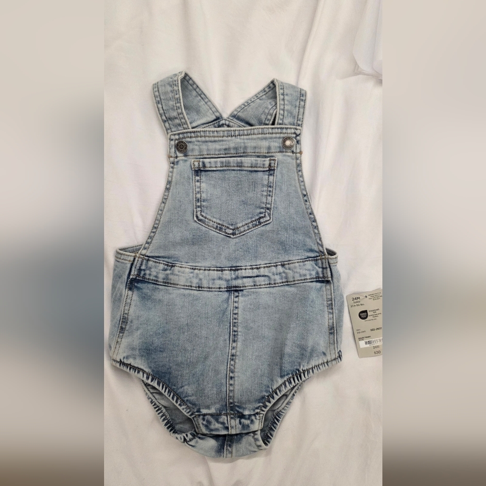 Okie Dokie Baby Denim Shortall Romper Bailey Wash 24M Snap Strap Summer Outfit